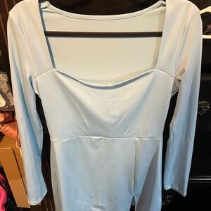 Light Blue Square Neck Long Sleeve Dress